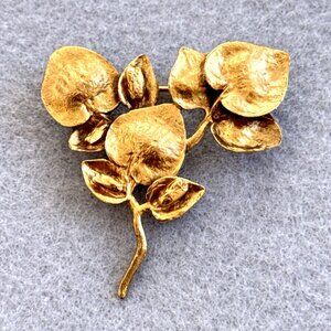 TMC The Museum Company Brooch Gold Tone Pewter Textured Eucalyptus Leaves